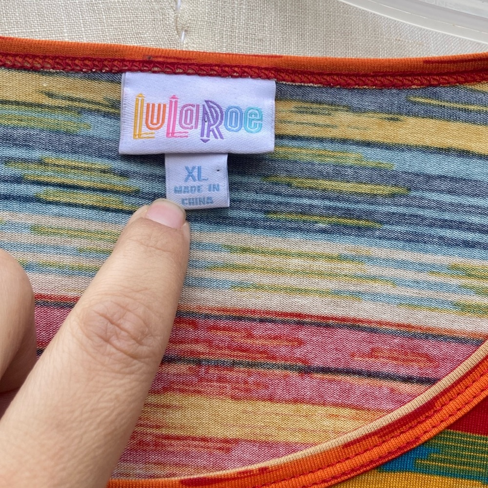 NWT LuLaRoe Colorful red, orange, blue, Striped Women's Irma Top sz XL - Picture 2 of 7